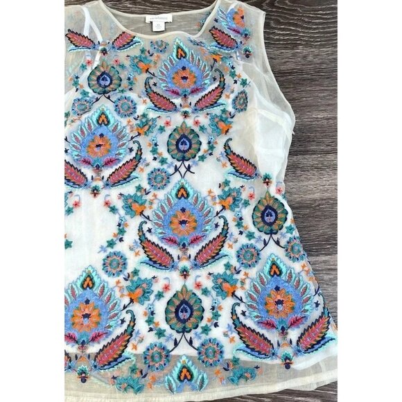 Sundance Catalog Top Women’s Sz XS  Thermal BOHO Embroidered Shirt Blue Summer - Picture 2 of 14